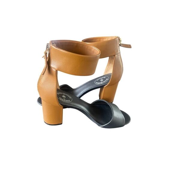 Brooks Brothers Color Block Stacked Heel Sandals Navy Blue Tan Size 8 - Picture 7 of 10